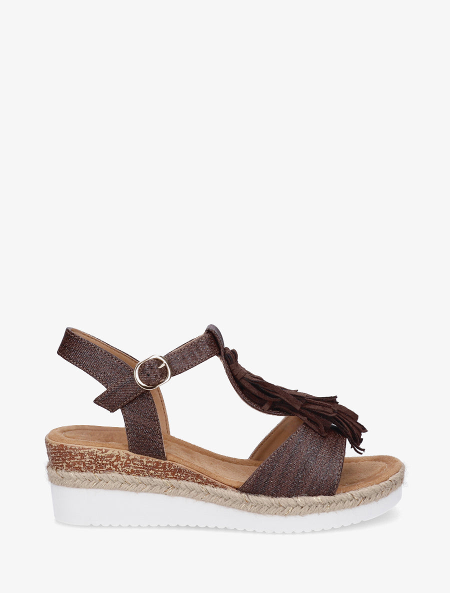 Sandales pailletées à franges en suédine - Marron - 1