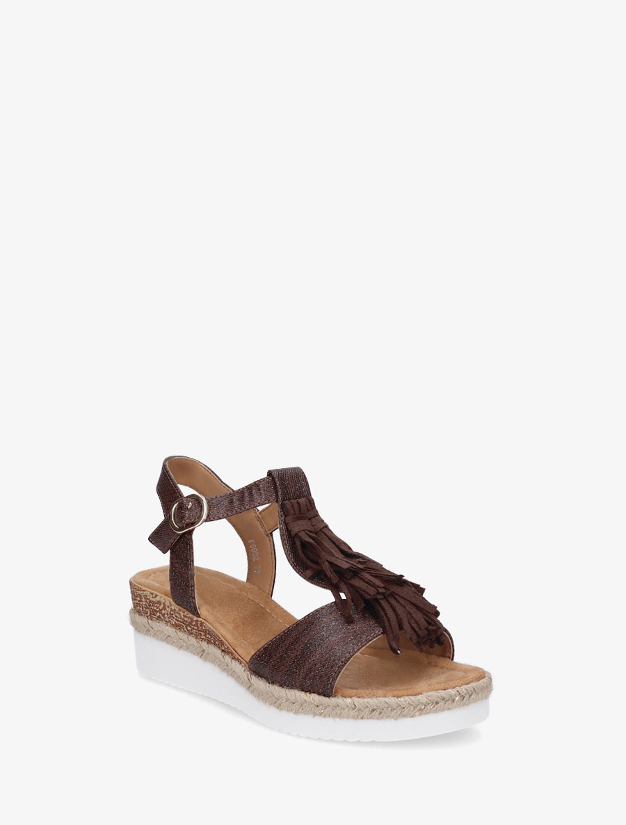 Sandales pailletées à franges en suédine - Marron - 2