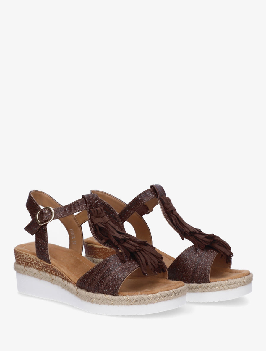 Sandales pailletées à franges en suédine - Marron - 4