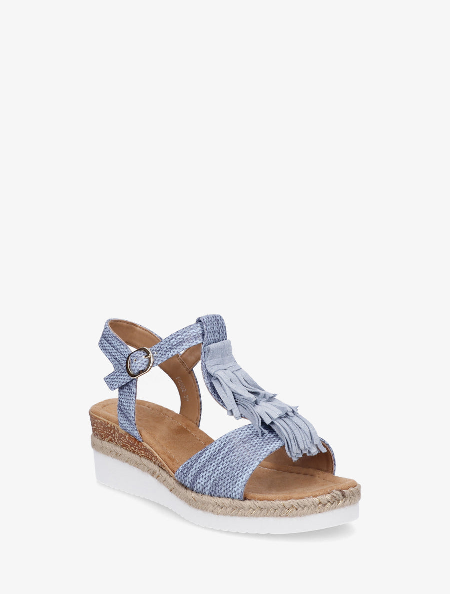 Sandales pailletées à franges en suédine - Bleu clair - 2