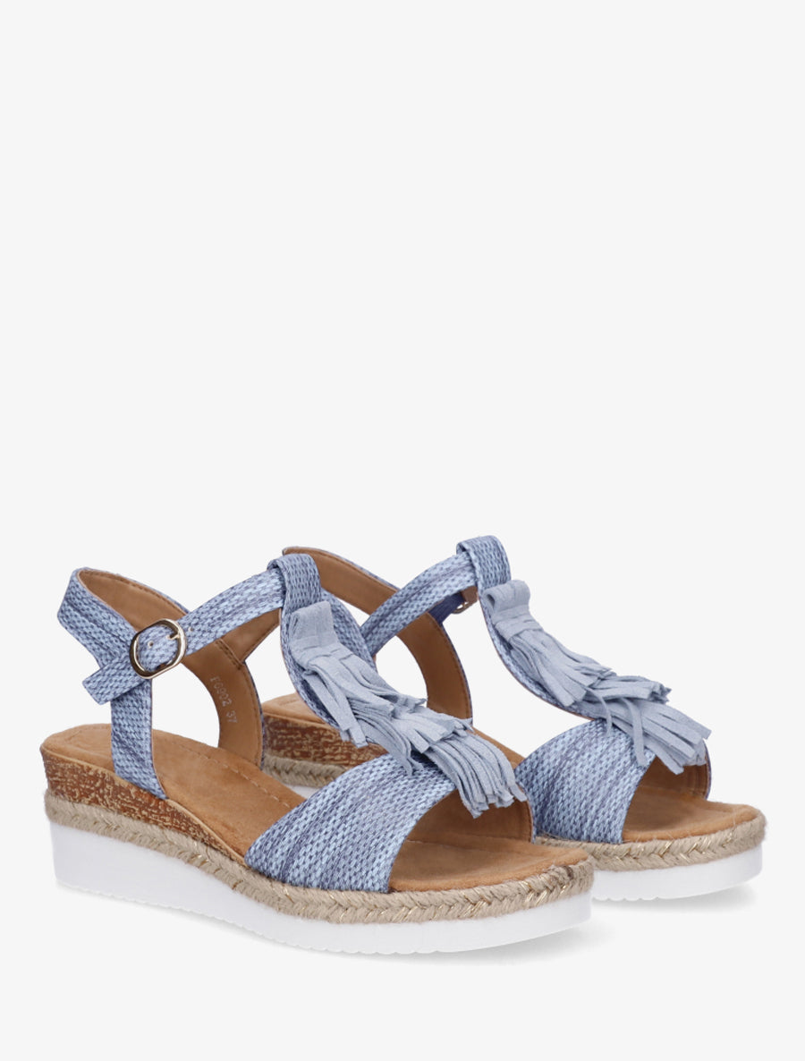 Sandales pailletées à franges en suédine - Bleu clair - 4