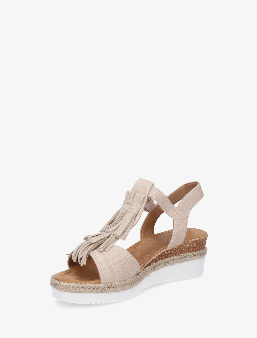 Sandales pailletées à franges en suédine - Beige - 3