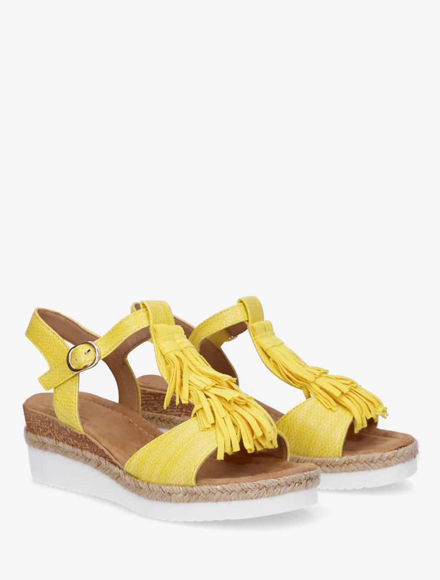 Sandales pailletées à franges en suédine - Jaune - 4