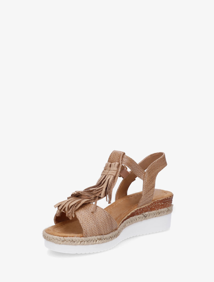 Sandales pailletées à franges en suédine - Camel - 3