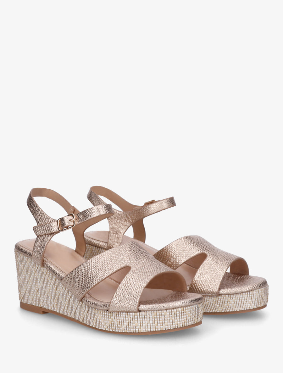 Sandales effet python à talon compensé - Rose gold - 4