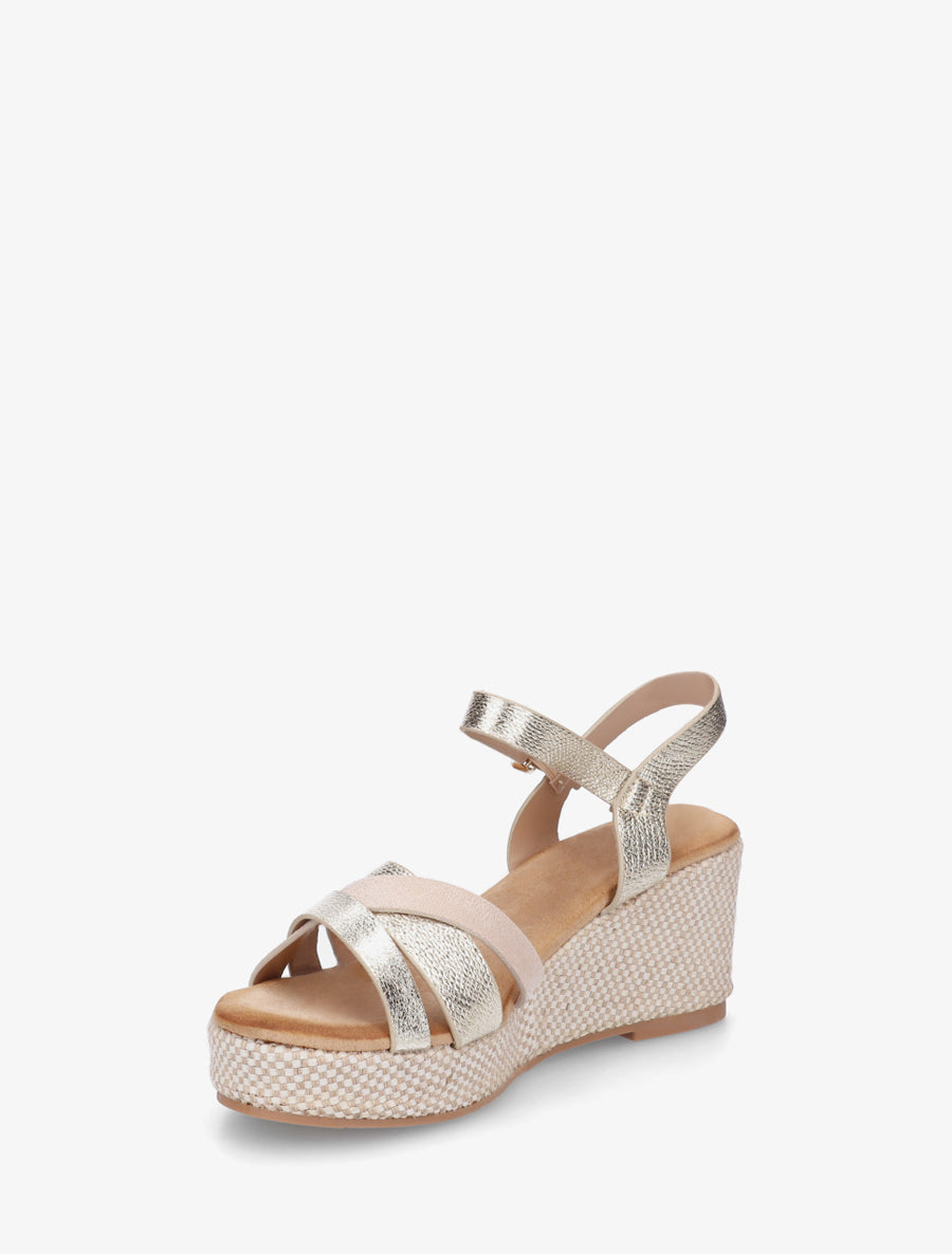 Sandales compensées effet python irisé - Or - 3