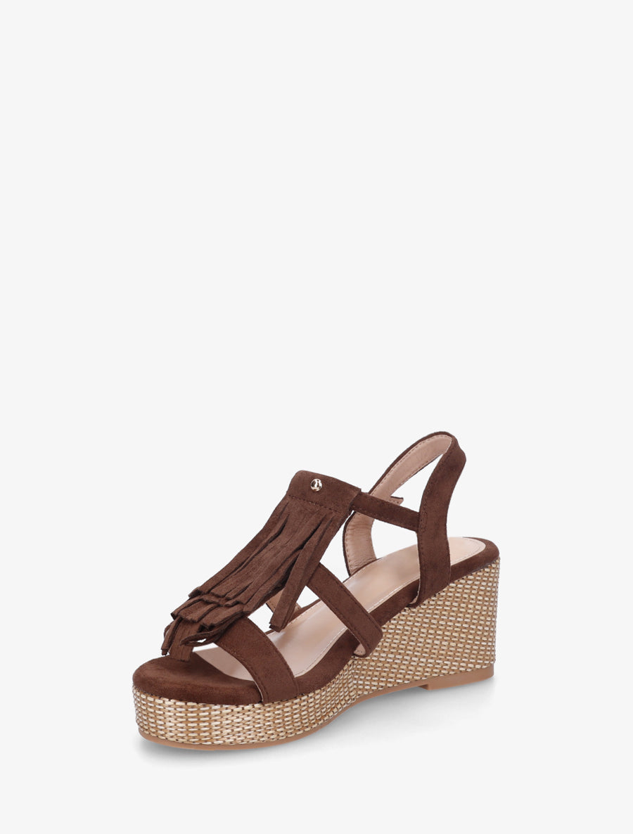 Sandales compensées à franges - Marron - 3