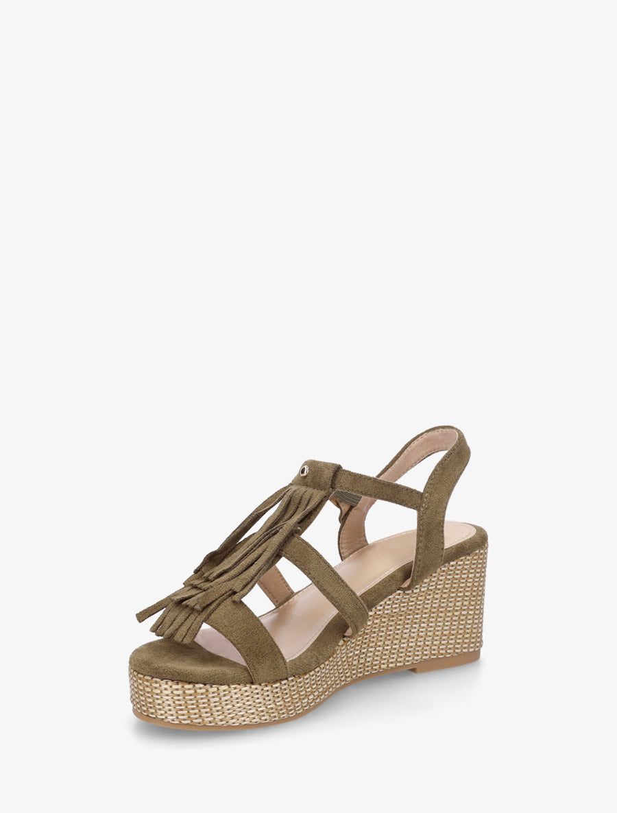 Sandales compensées à franges - Kaki - 3