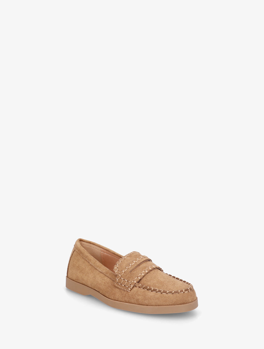 Mocassins en suédine à surpiqûres - Camel - 2