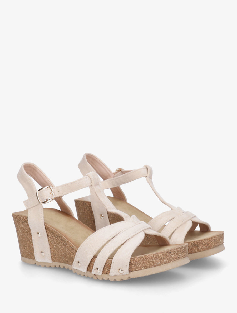 Sandales en suédine à bride en T - Beige - 4