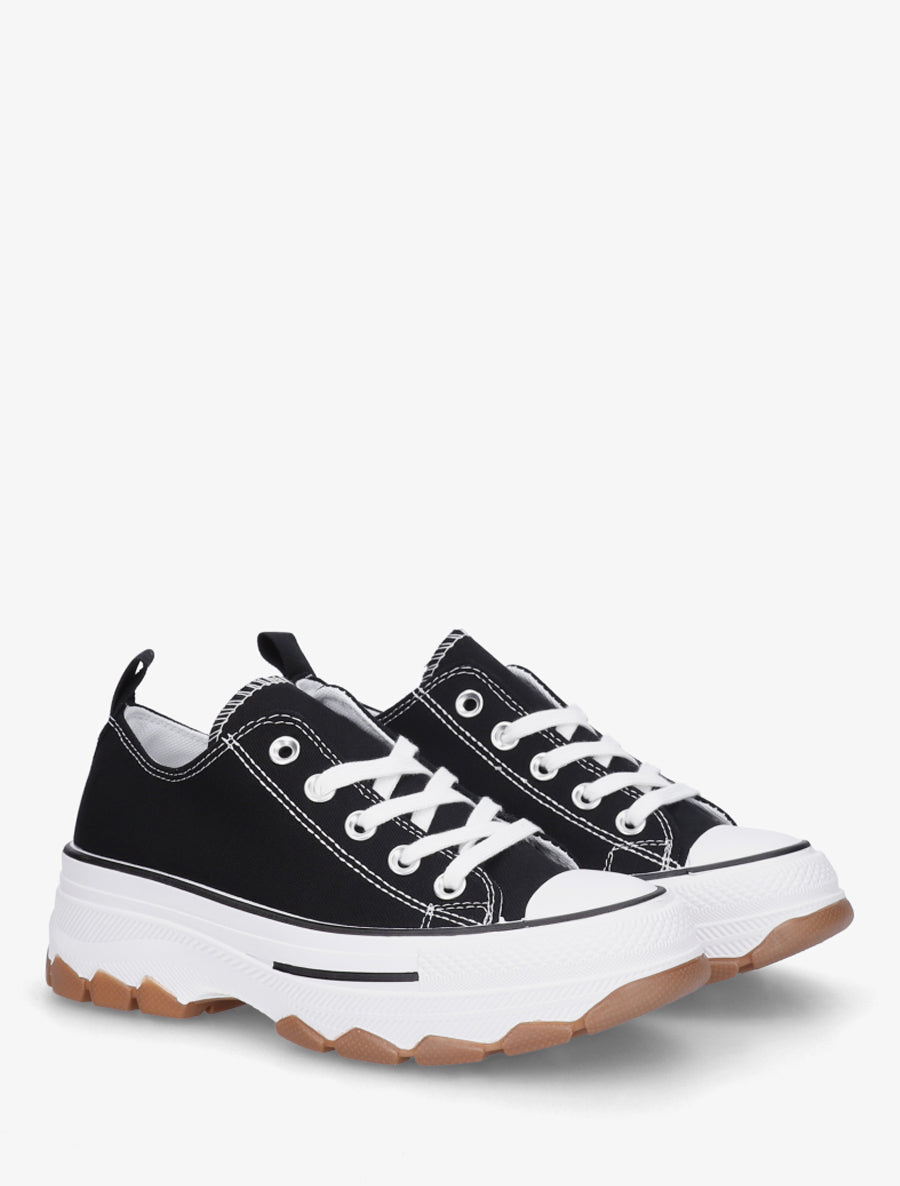 Baskets en tissu à semelle crantée - Noir - 4