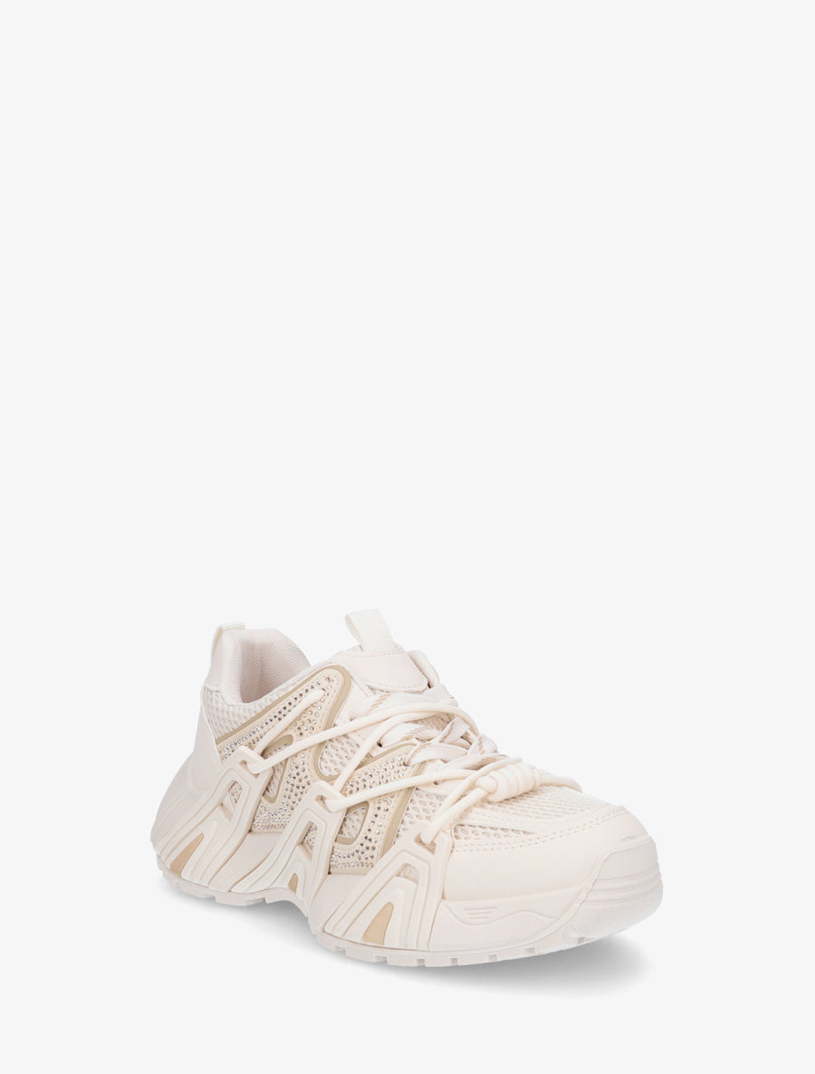 Baskets en simili à empiècement toile - Beige - 2