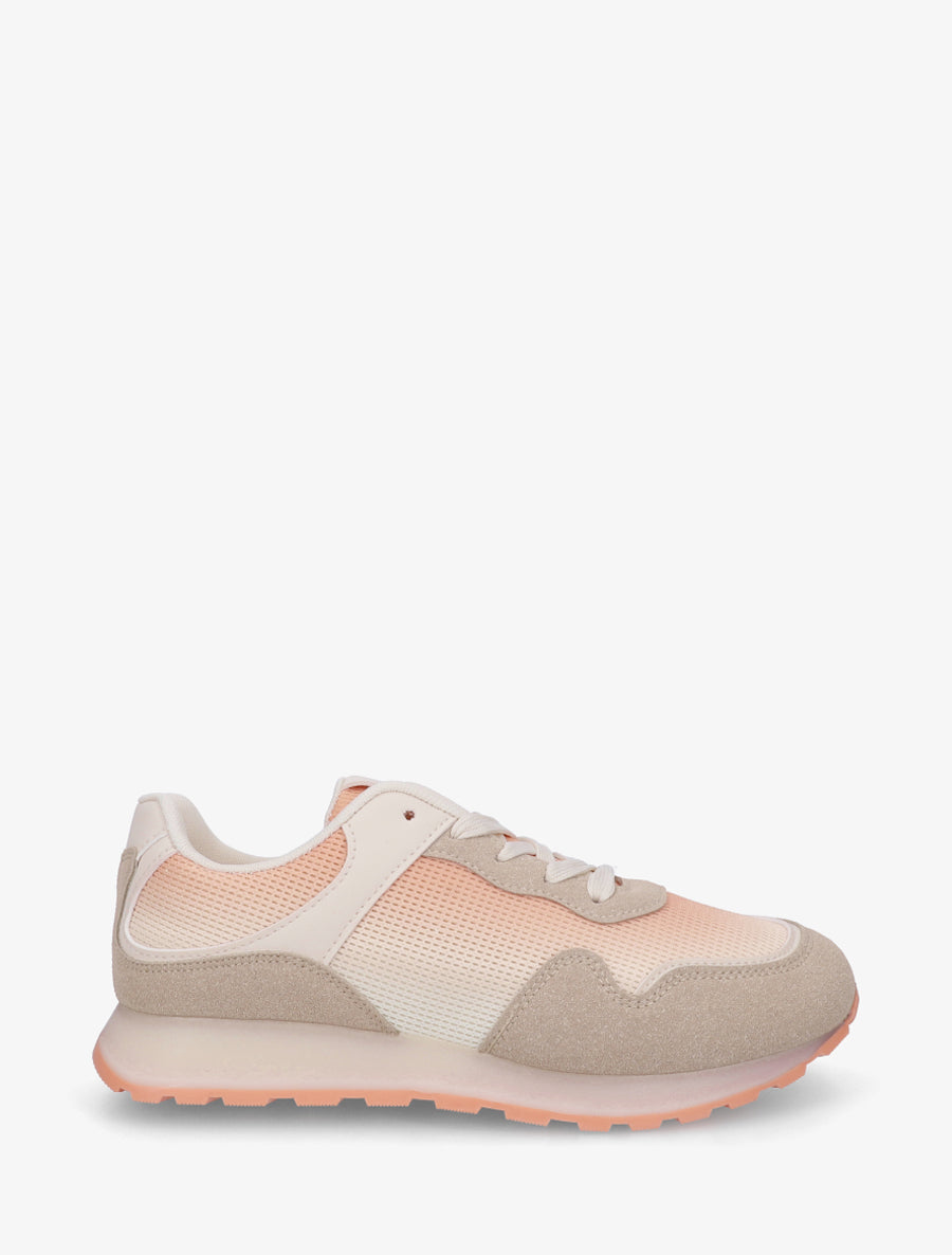 Sneakers bi-matière à semelle épaisse - Rose saumon - 1