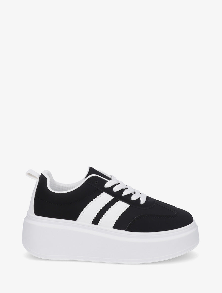 Baskets effet nubuck à bandes - Noir - 1