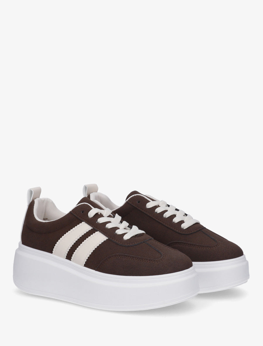 Baskets effet nubuck à bandes - Marron - 4