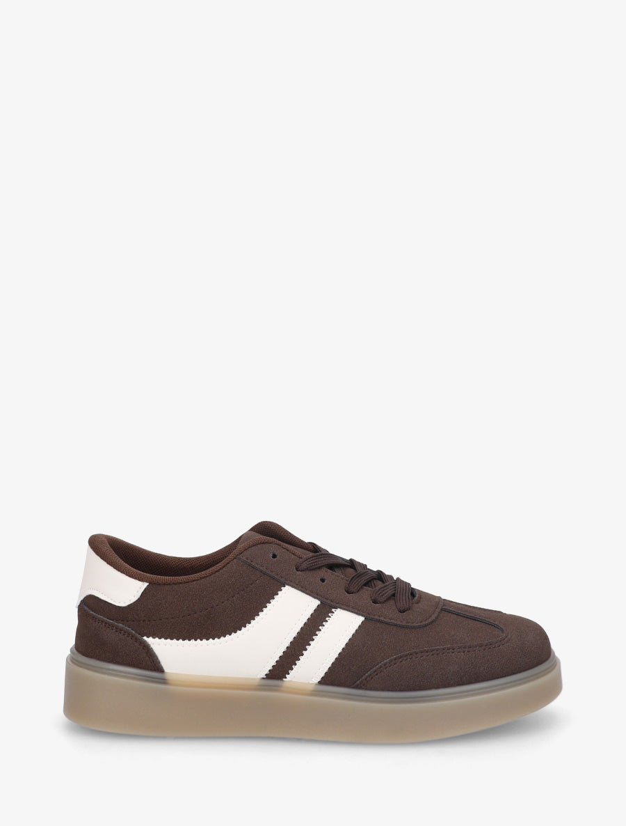 Sneakers en suédine à bandes contrastantes - Marron - 1