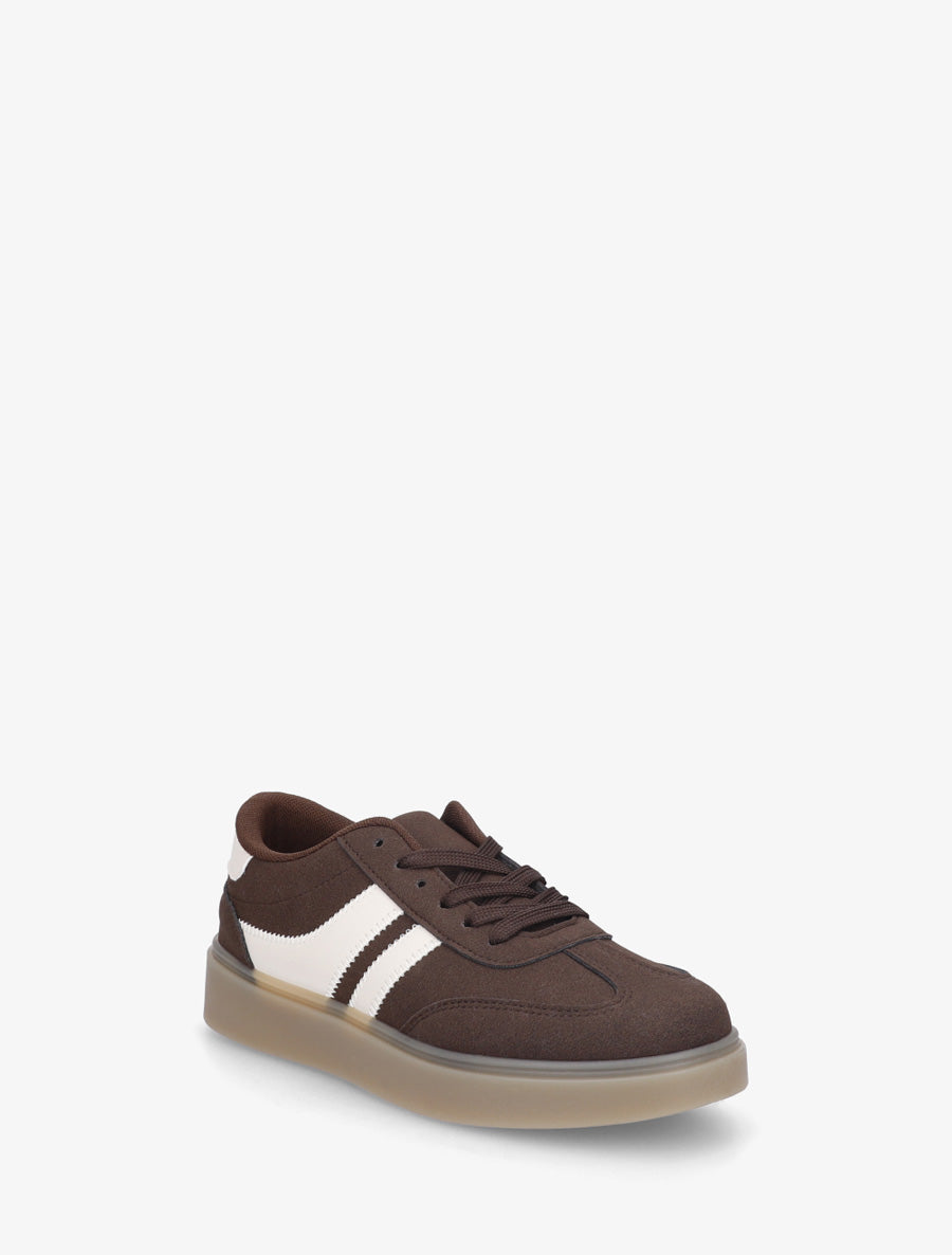Sneakers en suédine à bandes contrastantes - Marron - 2