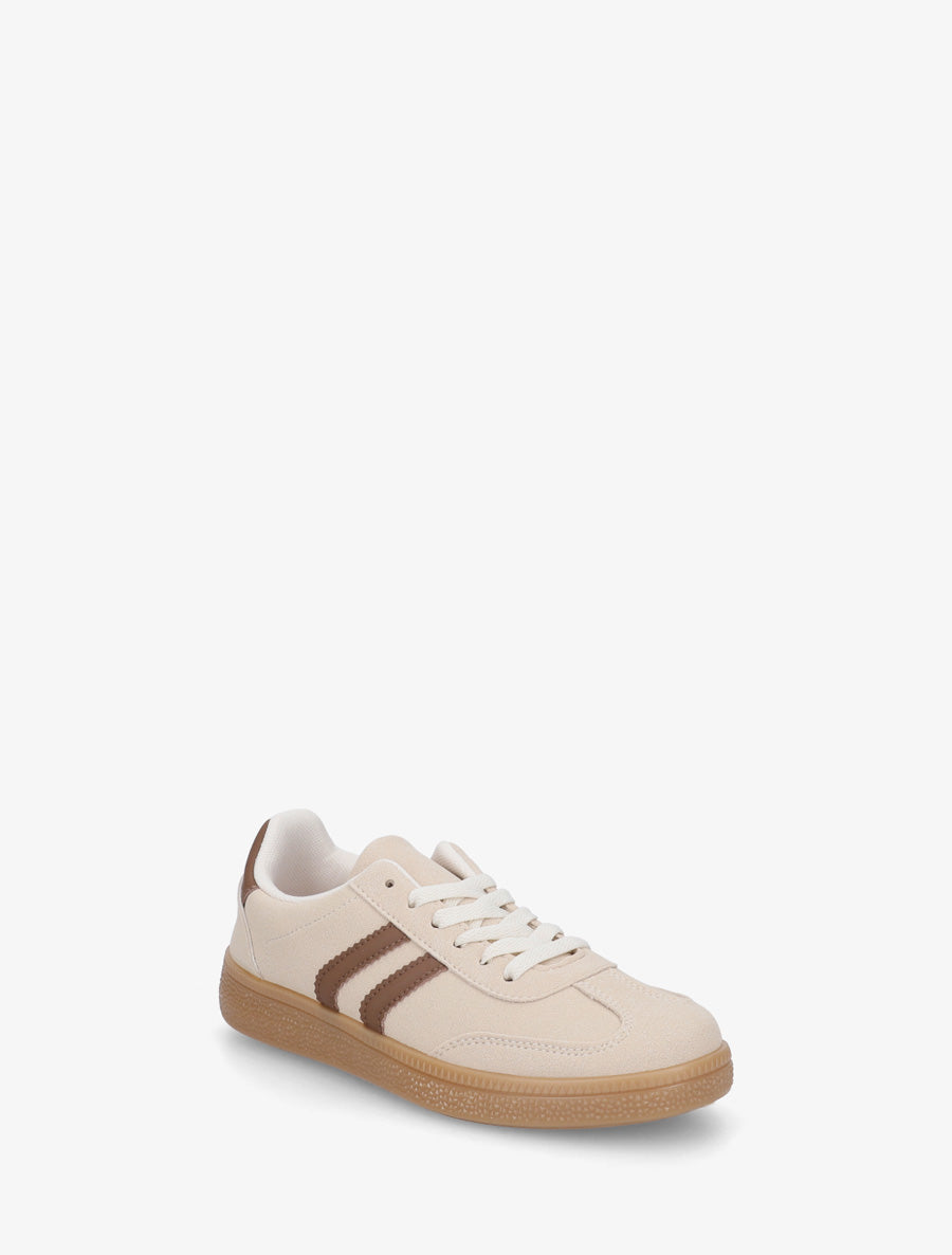 Baskets en suédine à bandes contrastantes - Beige - 2