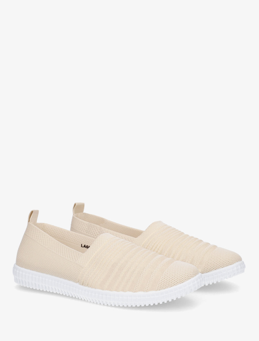 Slip-on en maille ajourée rayée - Beige - 4