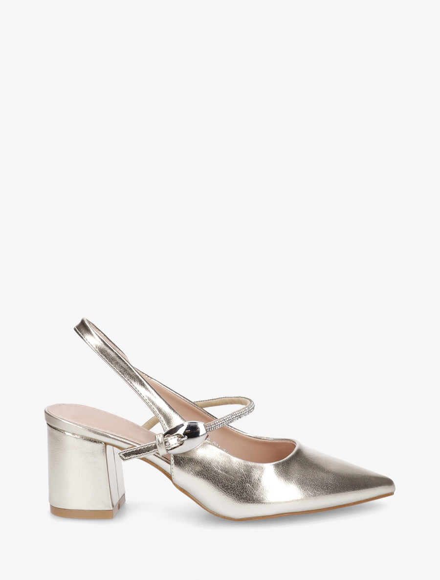 Escarpins unis à bride strassée - Or - 1