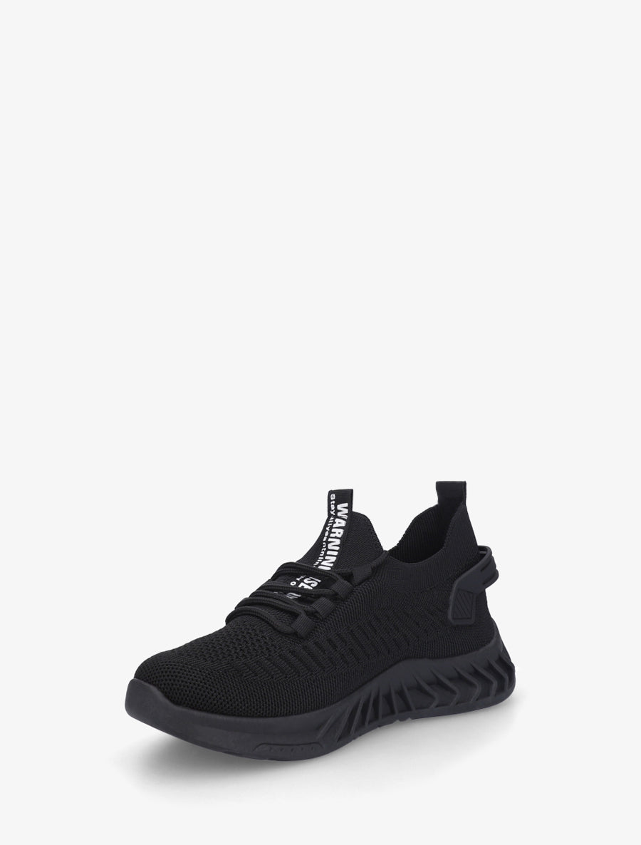 Baskets unies en maille à semelle stylisée - Noir - 3