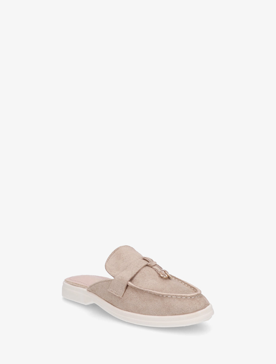 Mules en suédine style mocassin - Taupe clair - 2