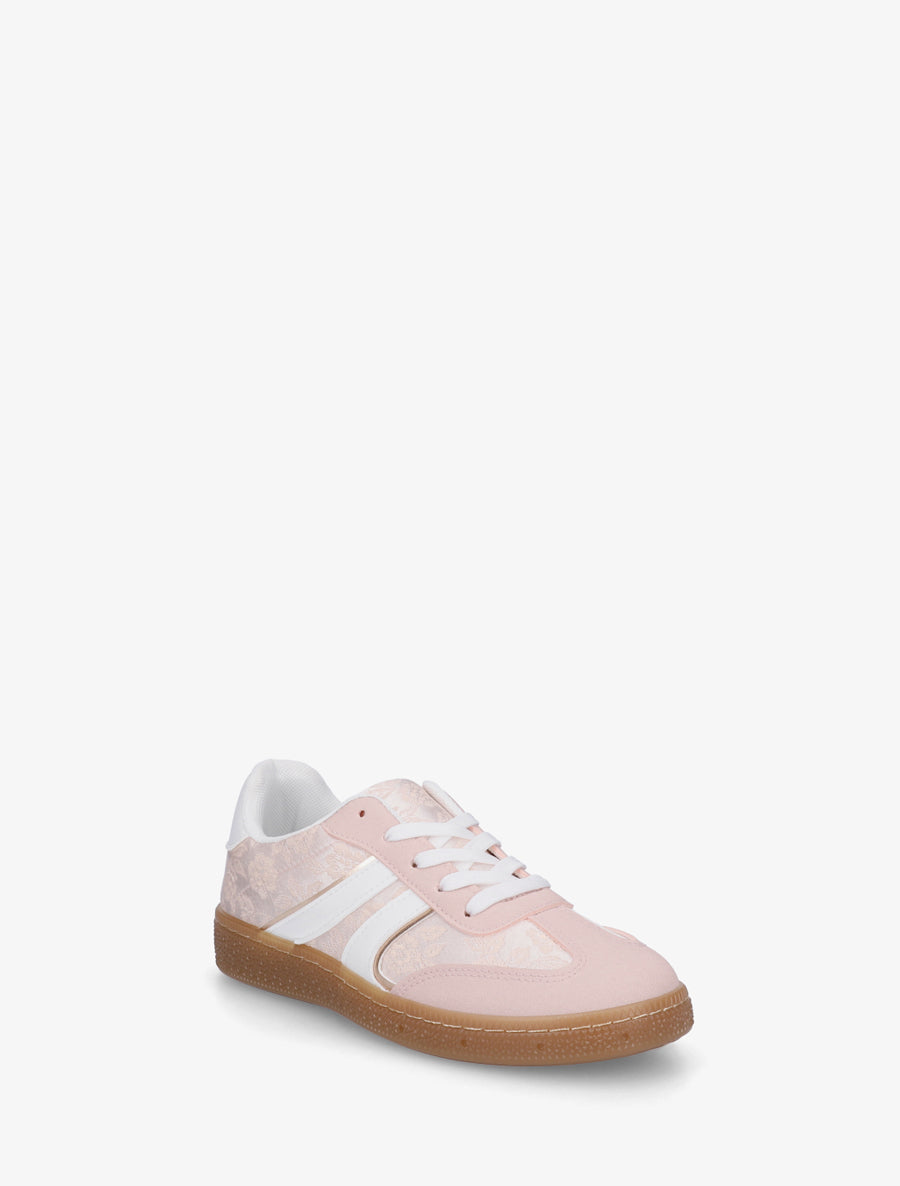 Sneakers bimatière imprimé roses - Rose - 2