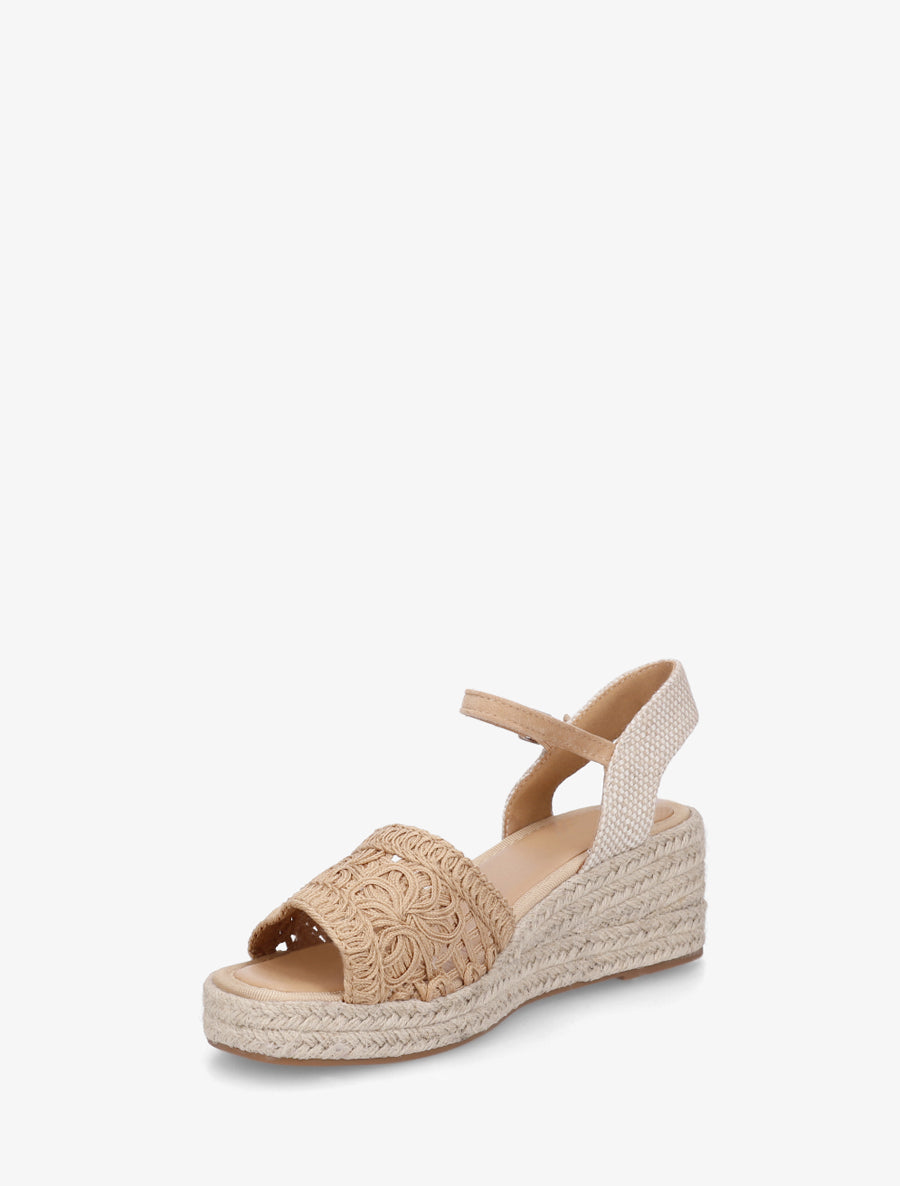 Sandales compensées à semelle en raphia - Camel clair - 3