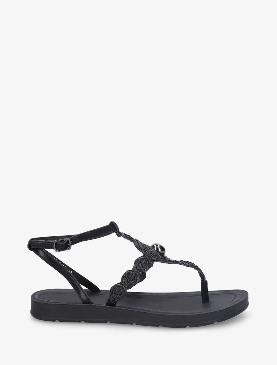 Nu-pieds à empiècement effet raphia - Noir - 1