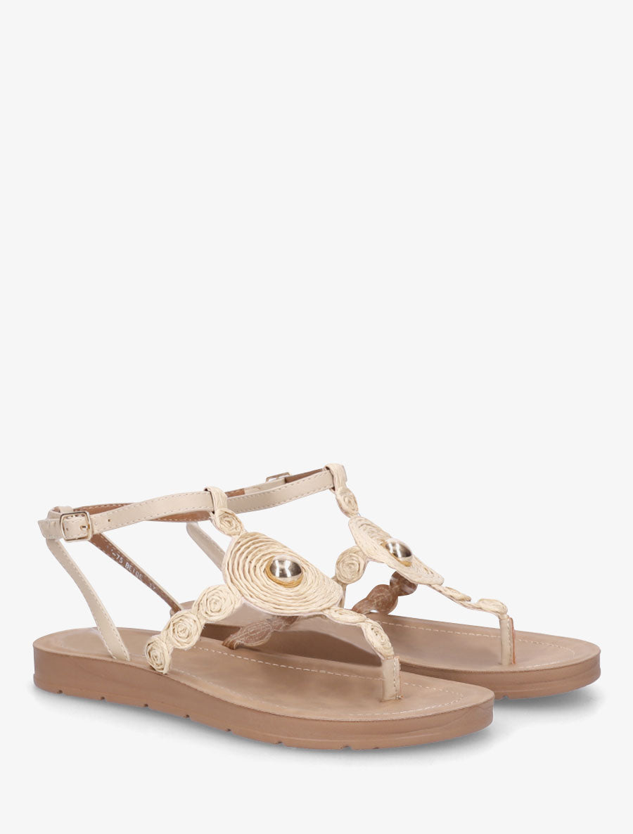 Nu-pieds à empiècement effet raphia - Beige - 4