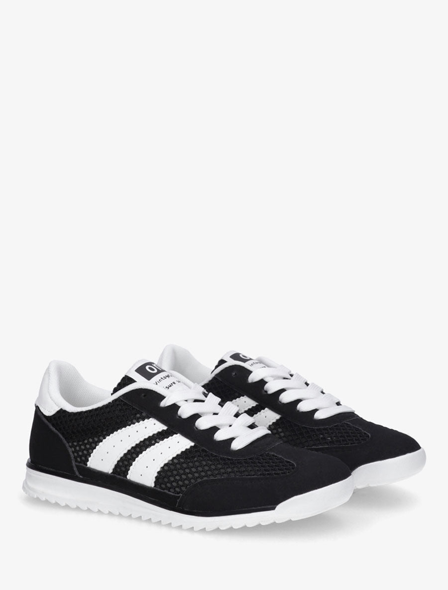 Baskets en suédine et tissu ajouré - Noir - 4