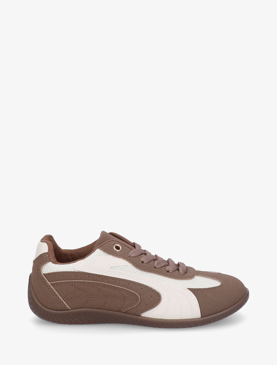 Sneakers en suédine à bandes contrastantes - Marron - 1