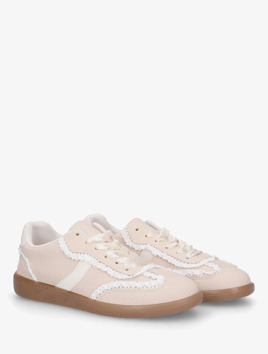 Sneakers en suédine à détail crochet - Beige - 4