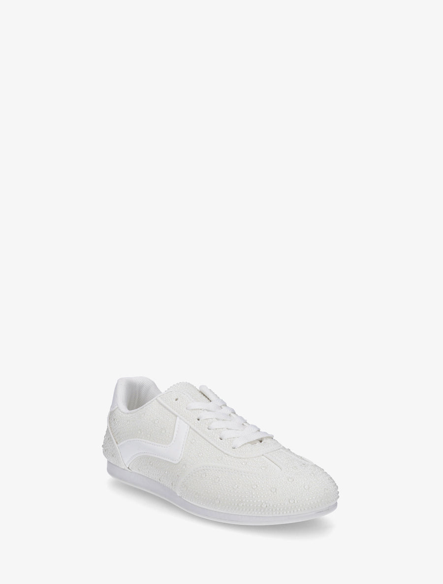 Sneakers effet nubuck à strass - Blanc - 2