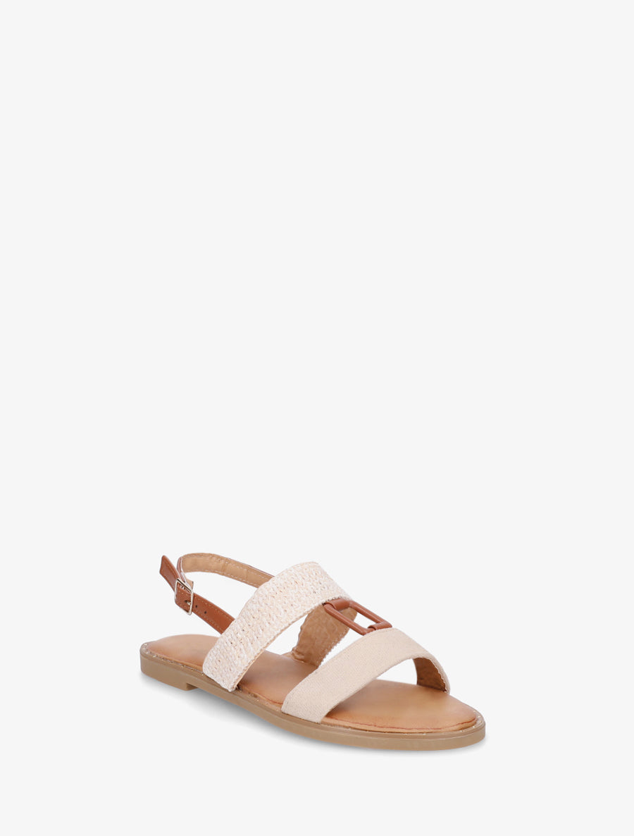 Nu-pieds bi-matière à bijou rectangle - Beige - 2