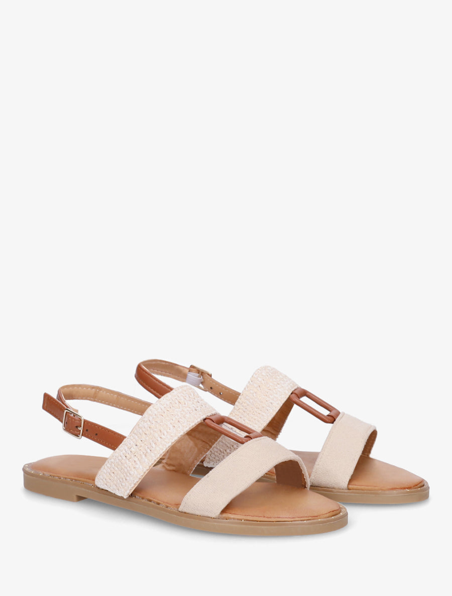 Nu-pieds bi-matière à bijou rectangle - Beige - 4