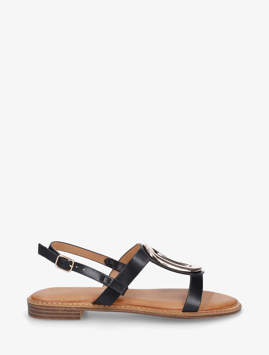 Nu-pieds à bijou métallique doré - Noir - 1