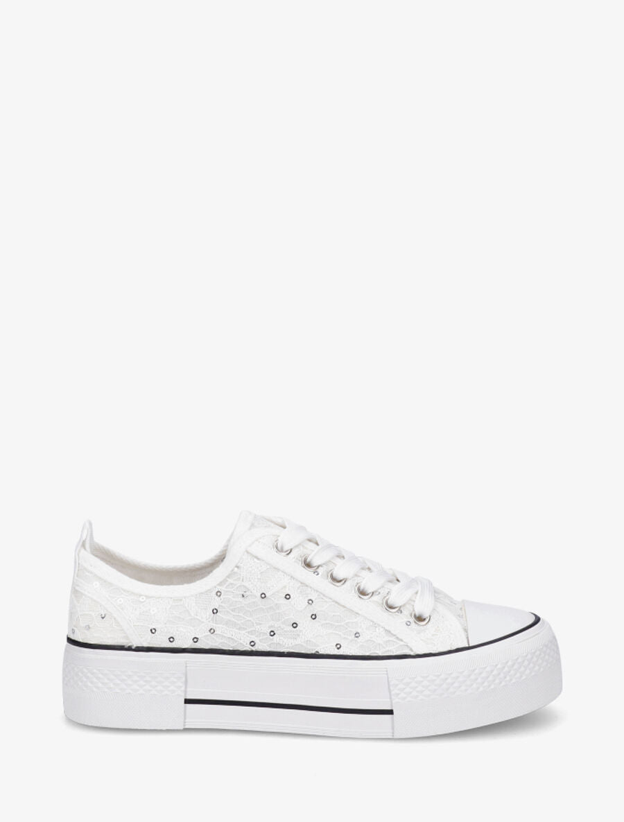 Sneakers à plateforme et sequins - Blanc - 1