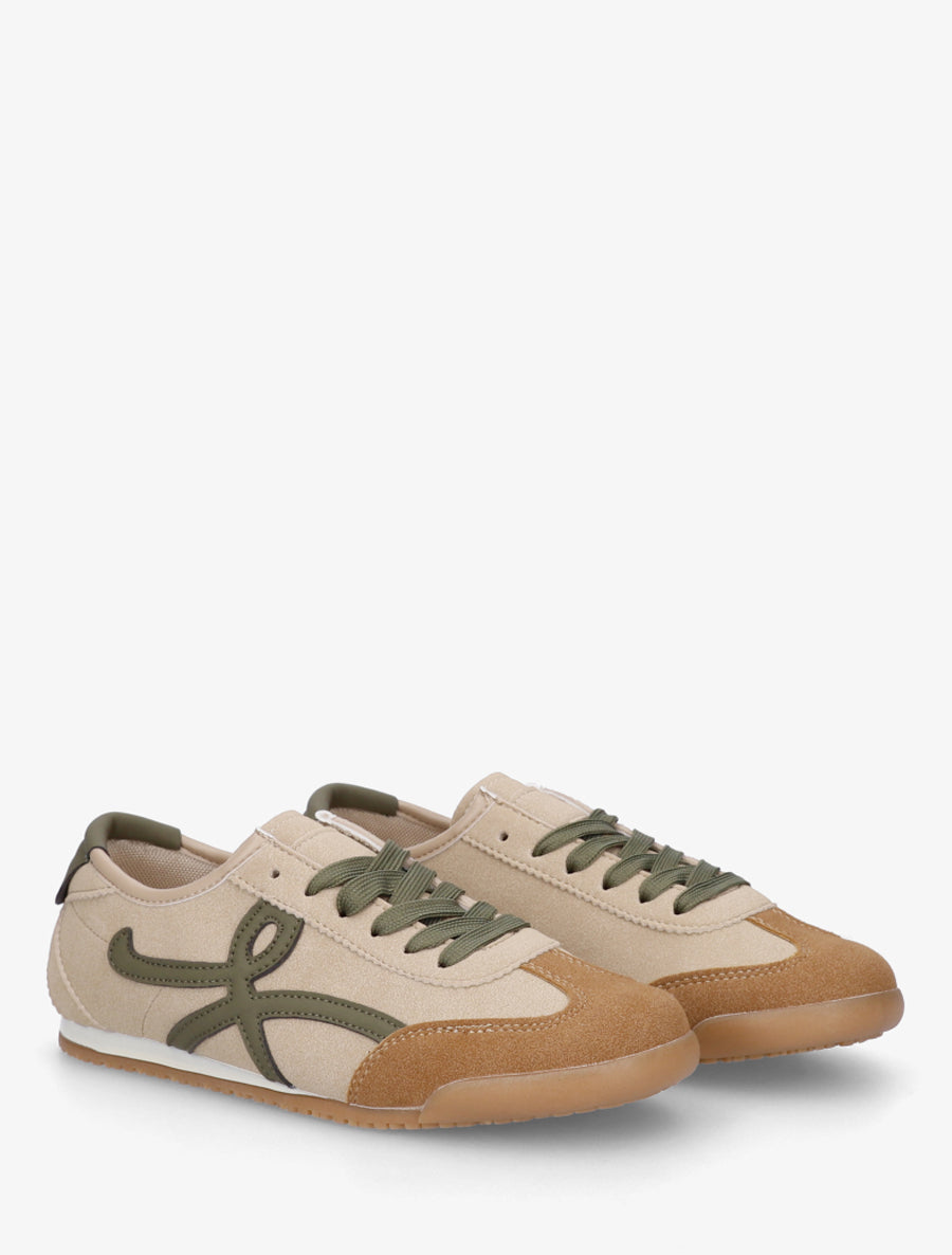 Baskets en suédine à empiècement graphique - Taupe - 4