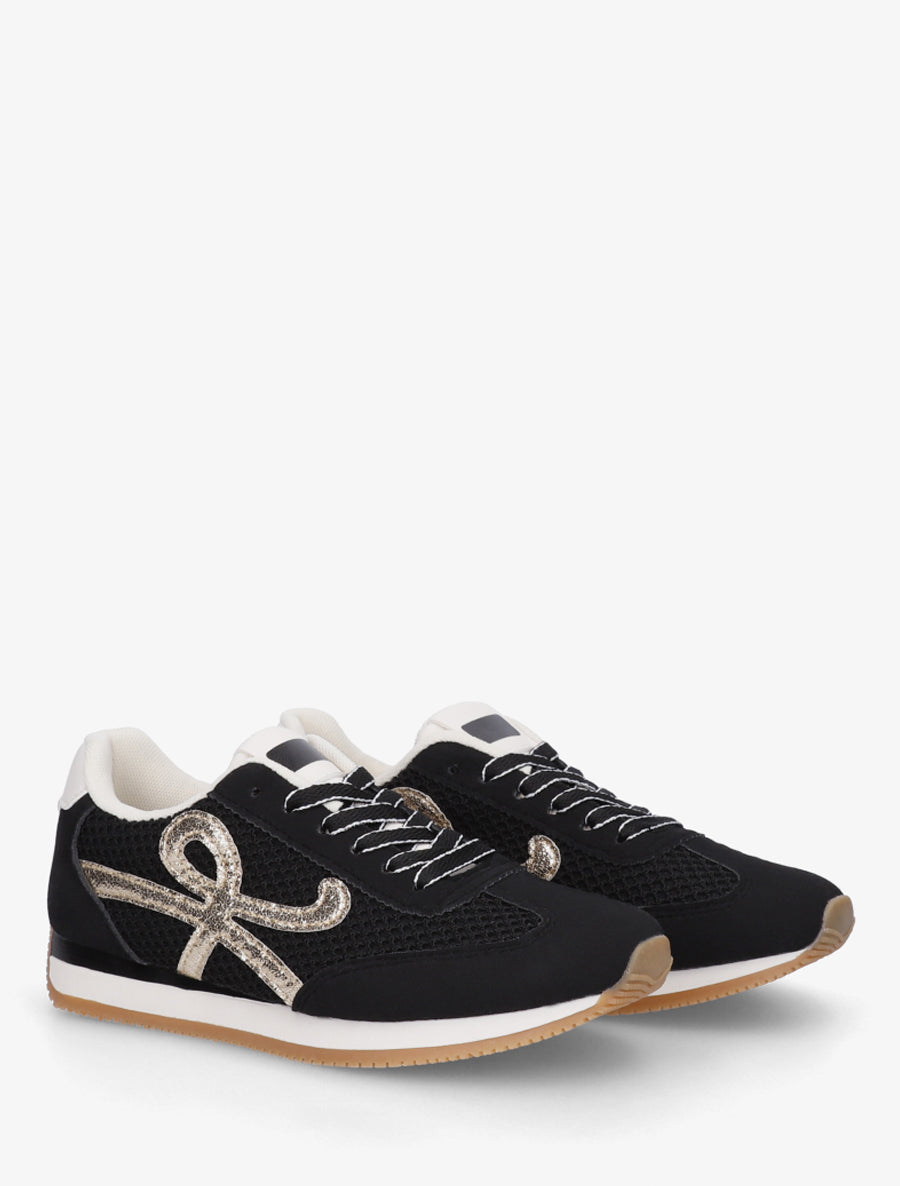 Sneakers plates à empiècement toile - Noir - 4