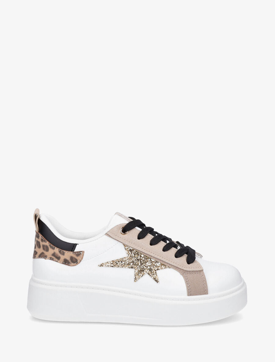 Sneakers en simili à motif étoile pailletée - Noir - 1