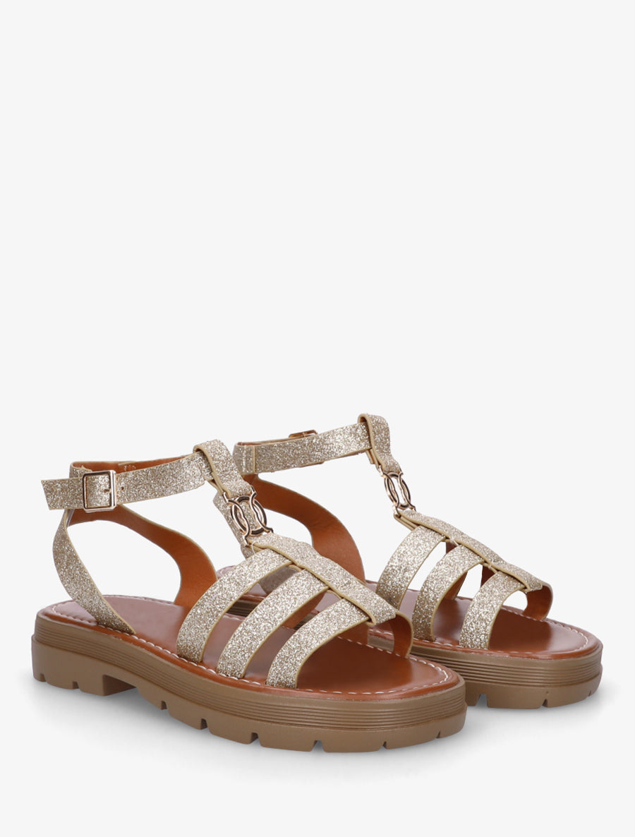 Sandales plates style spartiate - Or - 4