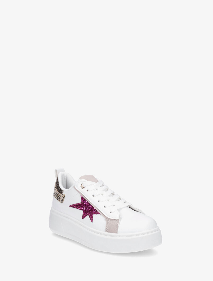 Sneakers en simili à motif étoile pailletée - Magenta - 2