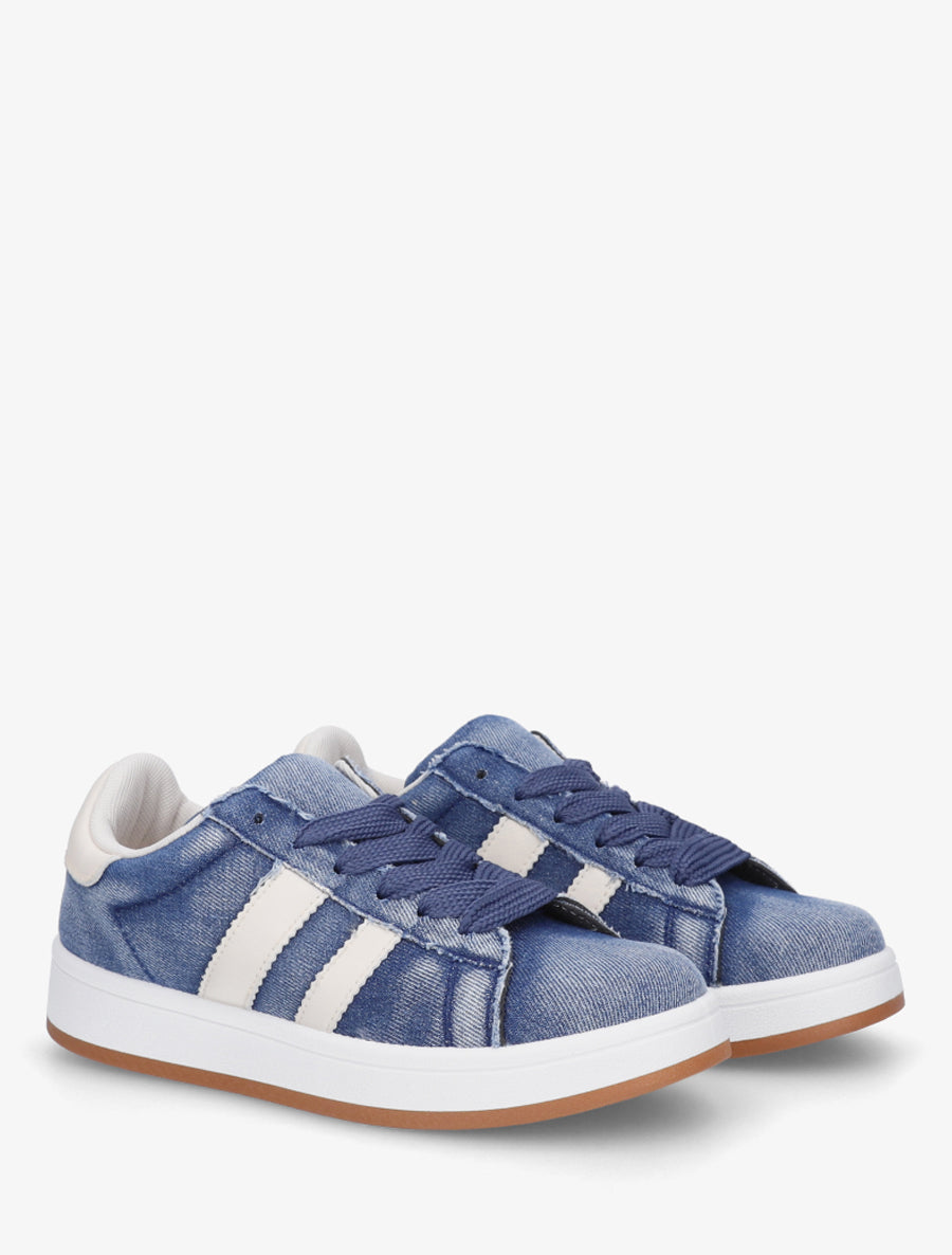 Baskets en jean à bandes contrastantes - Bleu denim - 4