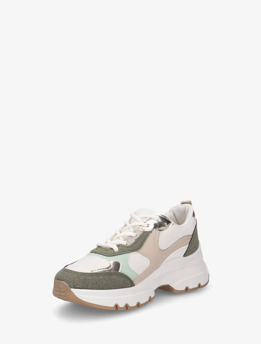 Baskets en suédine et simili à détail pailleté - Kaki - 3