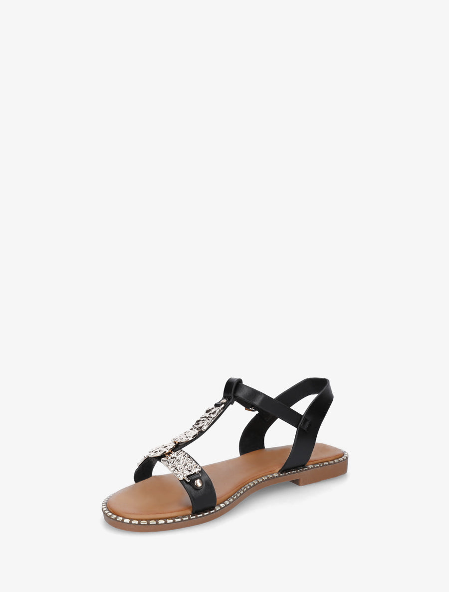 Nu-pieds en simili à empiècement métal - Noir - 3