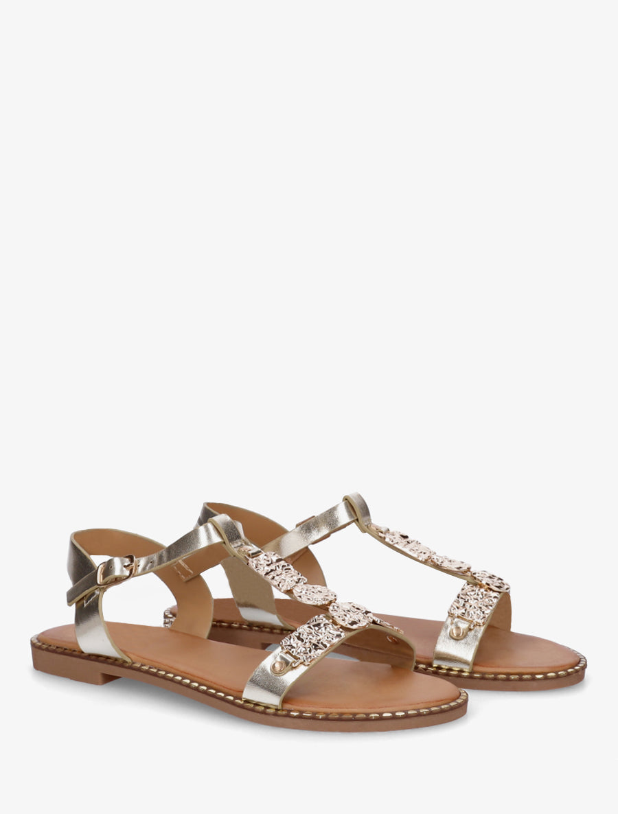 Nu-pieds en simili à empiècement métal - Or - 4