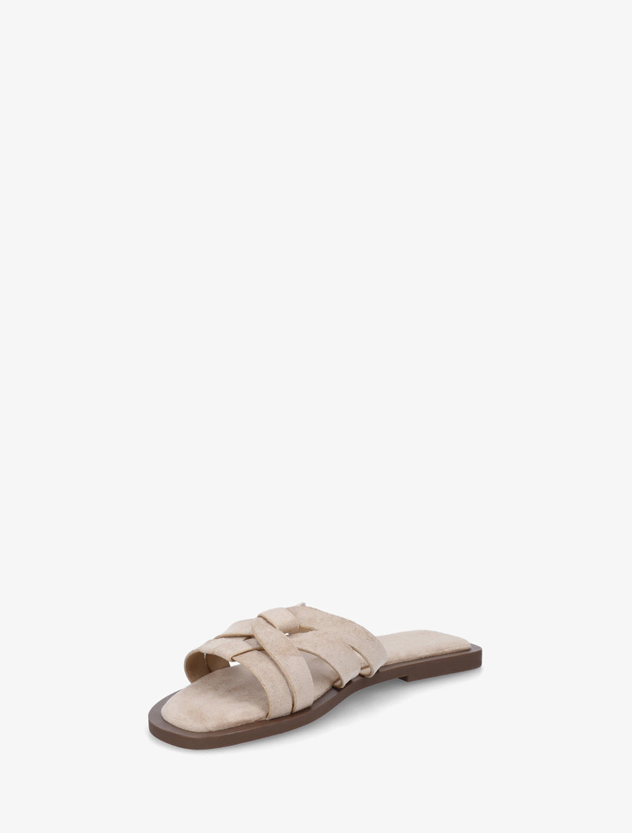 Mules plates entrelacées en suédine - Beige - 3