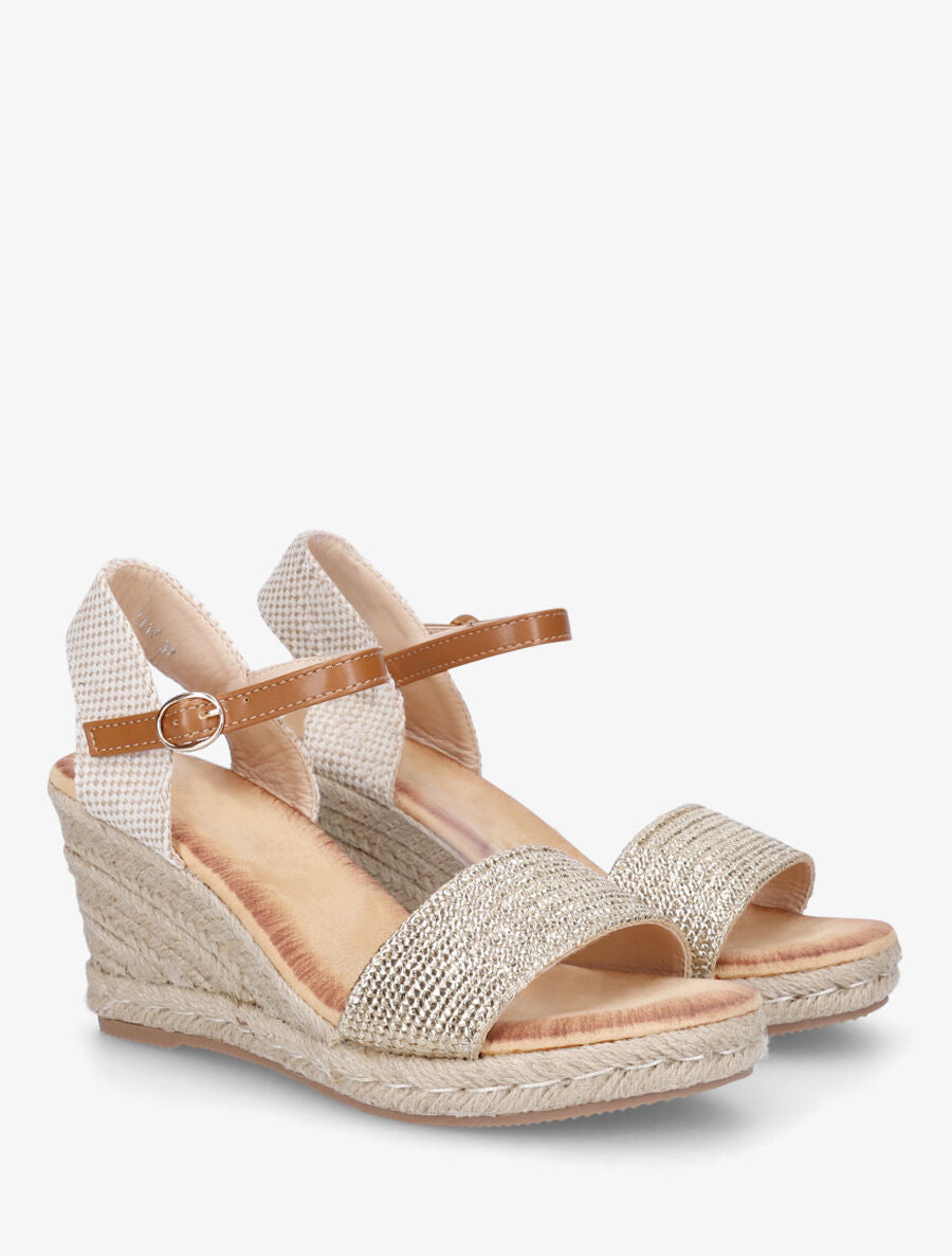Sandales compensées à bride effet paille tissé - Or - 5