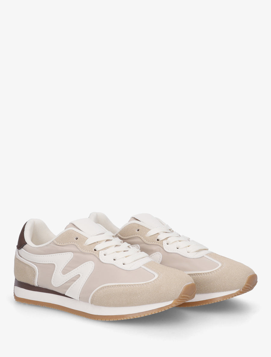 Sneakers à empiècement nubuck - Beige - 4